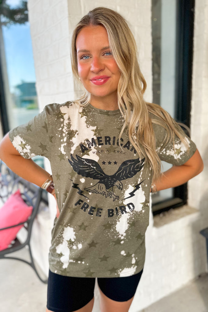 American Free Bird Bleached Graphic Tee - Be You Boutique